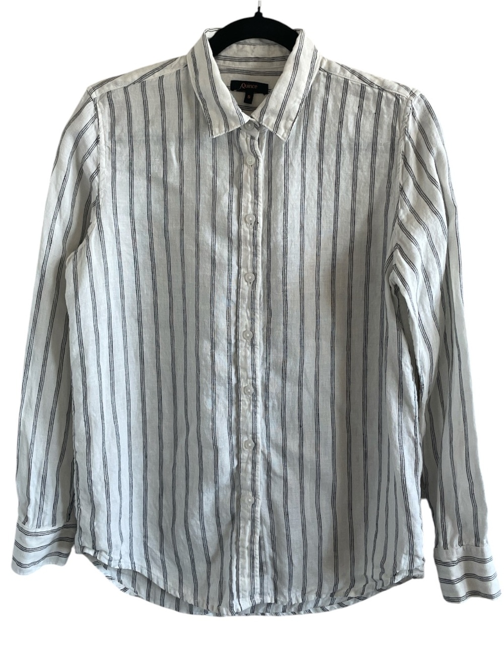 Quince 100% Linen Button Up Shirt Long Sleeve Cream Black Quiet Luxury Small